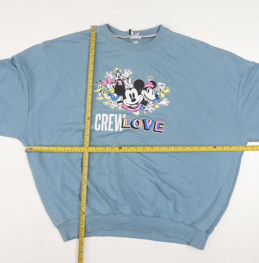 Disney Women Blue Crew Love XL Pullover Sweatshirt Mickey & Friends