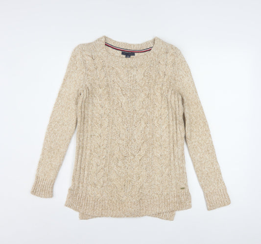 Tommy Hilfiger Womens Beige Cable-Knit Crew Neck Jumper Size 2XS
