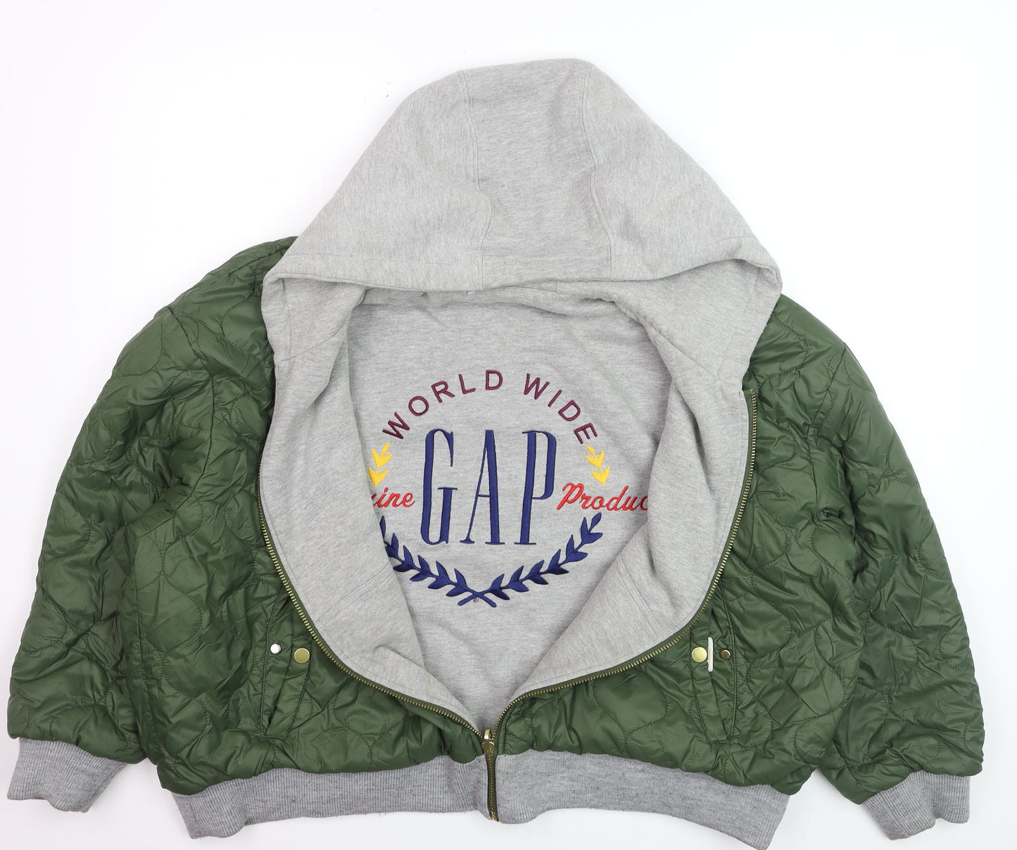 GAP Men’s Green Quilted Bomber Jacket 2XL Hooded Polyester