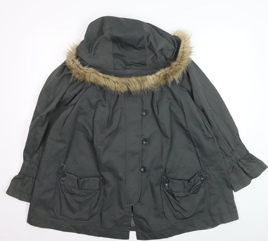 French Connection Women’s Green Fur Trim Hooded Parka Coat Size 10