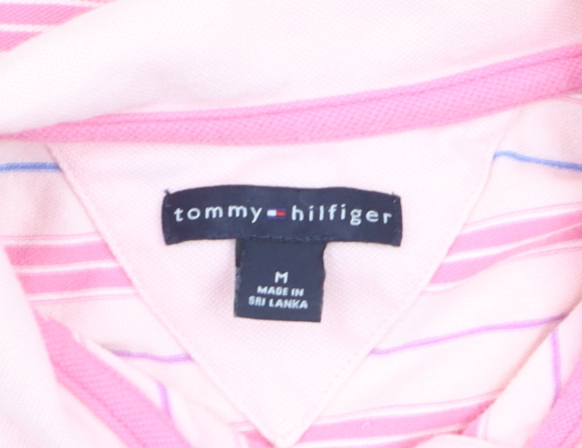 Tommy Hilfiger Girls Pink Striped Polo Shirt Cotton Blend Size M