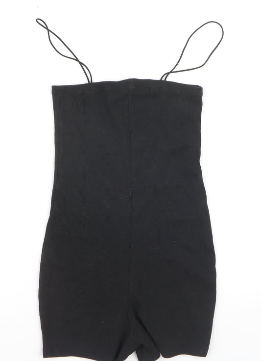 ZARA Women's Black Slim Fit Ribbed Knit Strap Playsuit Size S