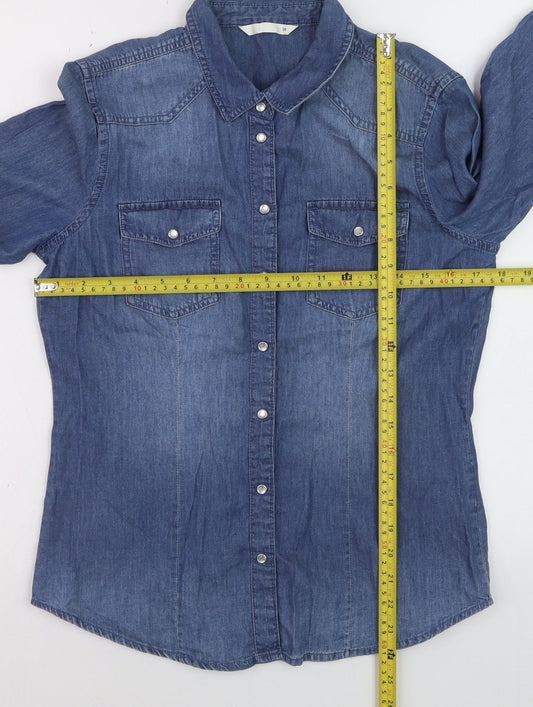 ONLY Women's Blue Denim Button-Up Shirt Size 10 Long Sleeve