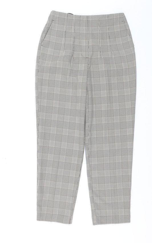 Primark Women’s Grey Checked Tapered Chino Trousers Size 6