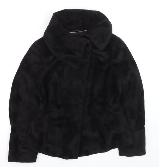 Next Women’s Black Faux Fur Short Jacket Size 12 Lined Collared Winter Coat