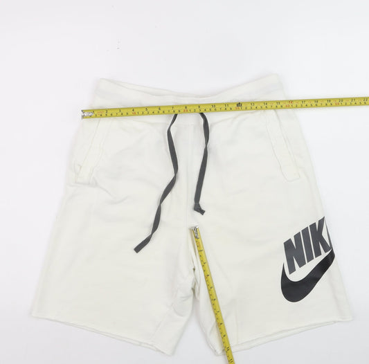 Nike Men's White Sweat Shorts Size S with Drawstring Waist