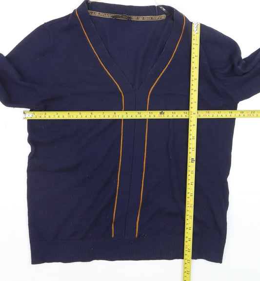 Yest Women's Blue V-Neck Long Sleeve Cotton Knit Jumper Size 10