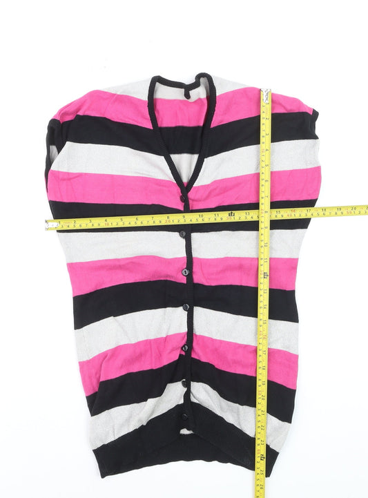 Dunnes Womens Multicoloured Striped Knit V-Neck Cardigan Size 8