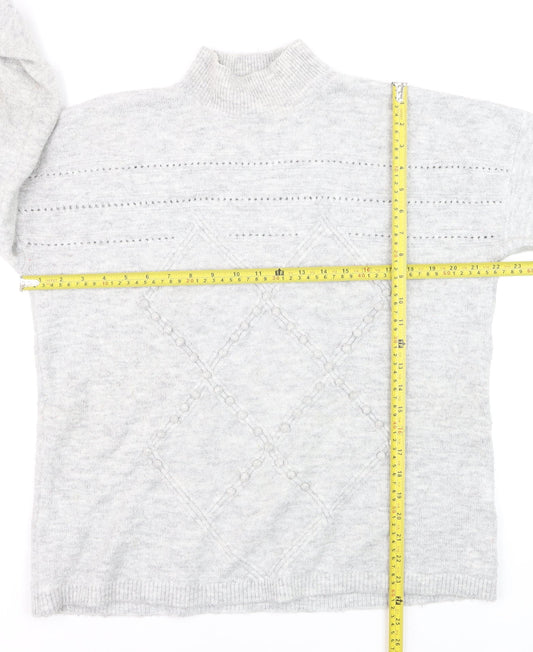 Oasis Women’s Grey Mock Neck Cable Knit Pullover Jumper Size M