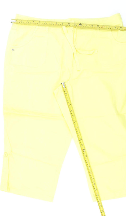 BHS Women Yellow Capri Trousers Size 18 Cotton Twill Casual