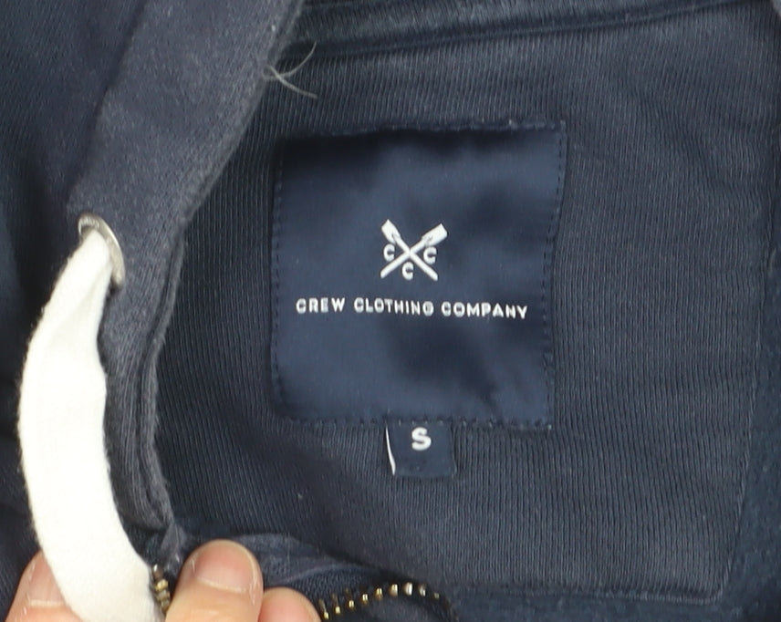 Brand and care label for Crew Clothing Men's Blue Full Zip Hoodie, size S
