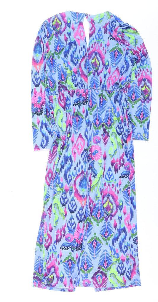 Additional front view of Gallery women’s blue geometric bodycon knee dress uk14