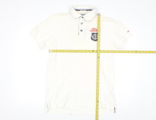Tommy Hilfiger Denim Men's Ivory Polo Shirt L 100% Cotton Regular Fit