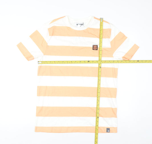 Paul Calvin Men's Coral White Stripe Cotton T-Shirt Medium