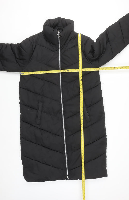 JDY Unisex Black Long Puffer Coat M Winter Full Zip Quilted Jacket