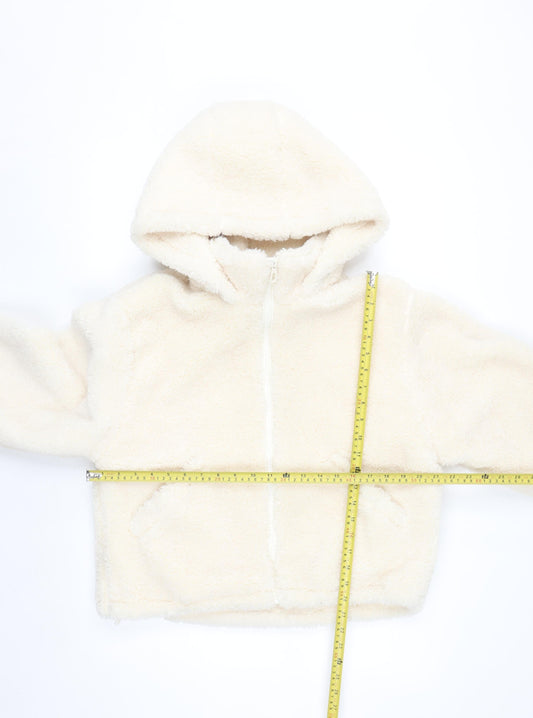 Primark Women's Ivory Fleece Hooded Zip Jacket Size S 10-12