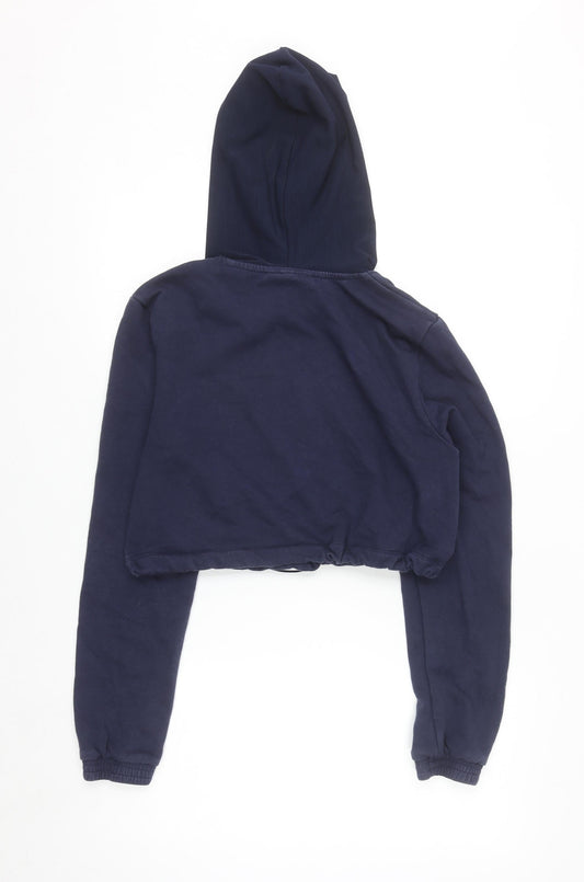 Additional front view of Fila Women's Navy Cropped Hoodie, size M, Cotton Blend Logo Pullover