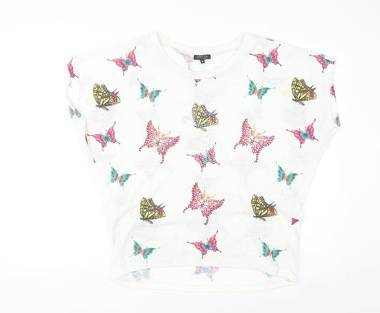 Stella Morgan Womens White Butterfly Print Pullover Jumper Size 10