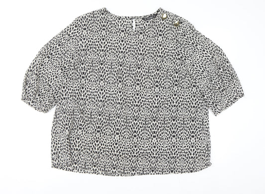 Additional front view of Dunnes Women’s Black Animal Print Blouse, size UK 20, 3/4 Sleeve