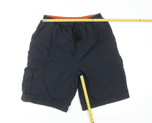 CS Active Mens Black Cargo Shorts L Elastic Waist Lightweight