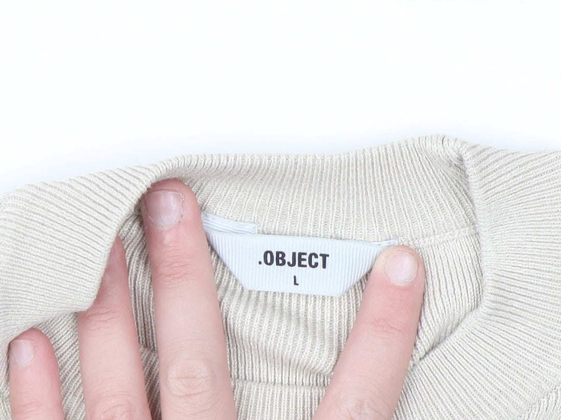 Additional view of Object Women’s Beige Striped Knit Jumper L Long Sleeve Crew Neck