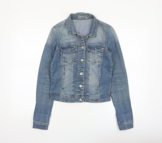 ONLY Womens Blue Denim Cropped Jacket Size 6 Casual Classic Style
