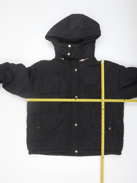 Boohoo Women’s Black Puffer Jacket Hooded Size 14 Winter Coat