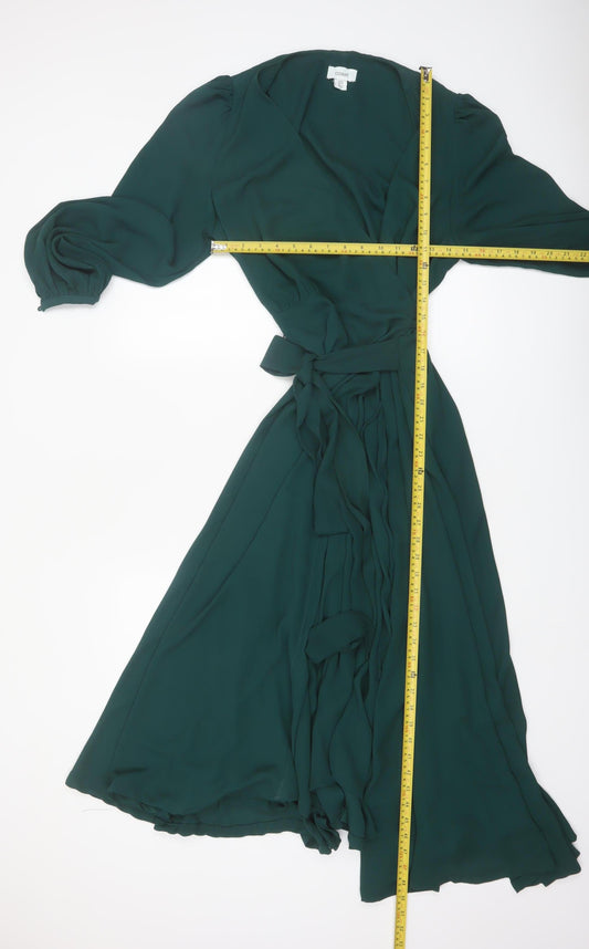 Coast Women's Green Size 16 Wrap Midi Dress Long Sleeve Elegant Formal