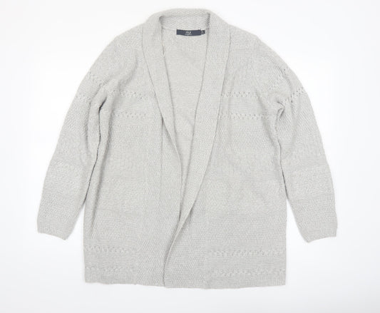 Isle Essentials Womens Grey Open Knit Long Sleeve Cardigan M 14-16