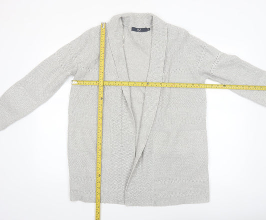 Isle Essentials Womens Grey Open Knit Long Sleeve Cardigan M 14-16