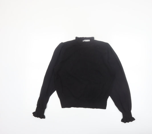 Oasis Womens Black High Neck Cable Knit Jumper Medium