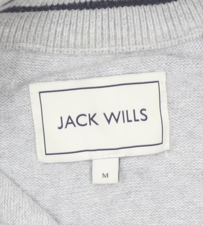 Jack Wills Men Grey Cotton 1/4 Zip High Neck Jumper Size M