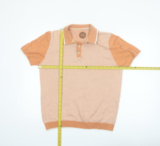 Common People Men's Orange Geometric Knit Polo Shirt Size M