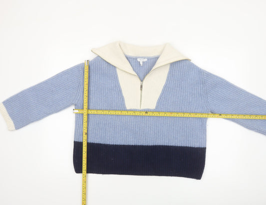 Reiss Women’s Blue Wool Blend Half Zip Collared Jumper Size S