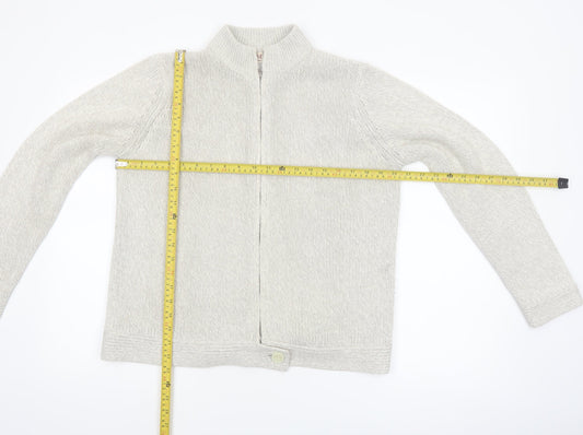 EWM Women Ivory Full Zip Mock Neck Knit Jumper Size 14/16