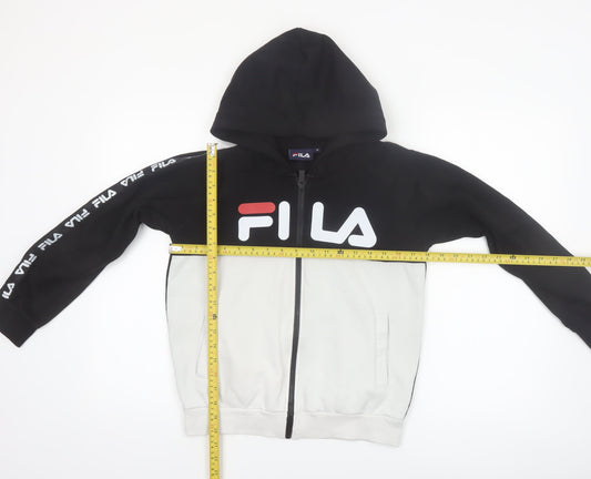 Fila Boys Black & White Full Zip Hoodie Age 12 Logo Hooded Sweatshirt