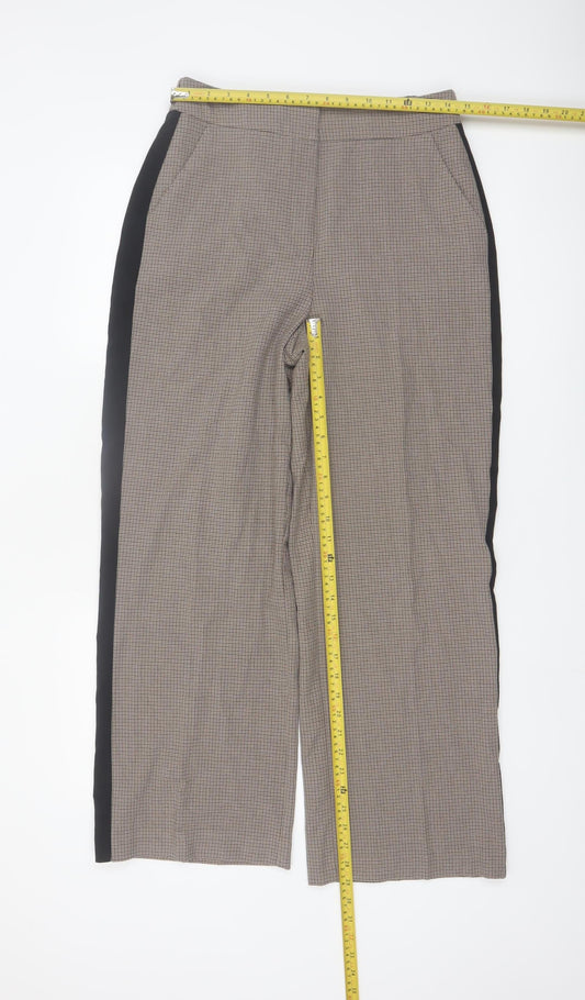 Gallery Womens Beige Check Straight Trousers UK 10