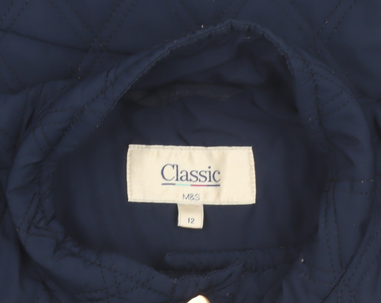 Marks and Spencer Women Blue Quilted Padded Waistcoat Size 12