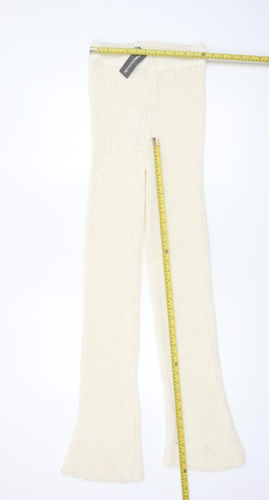 PrettyLittleThing Women's Ivory Knitted Flared Trousers Size S