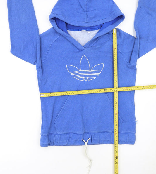 Adidas Women's Blue Pullover Hoodie Size 10 Drawstring Logo