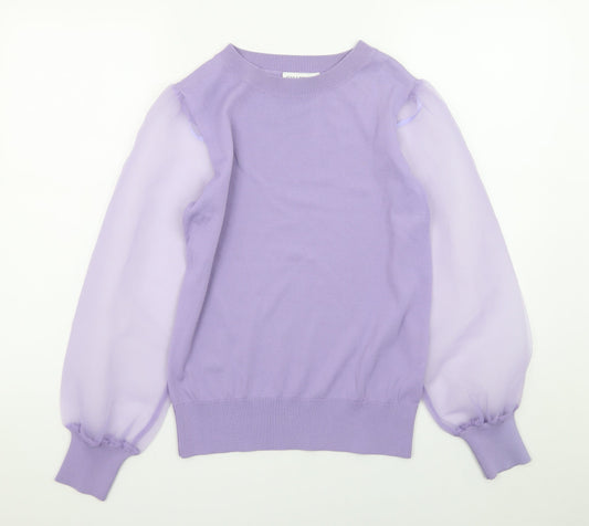 Gallery Women’s Purple Balloon Sleeve Crew Neck Pullover Jumper Size S