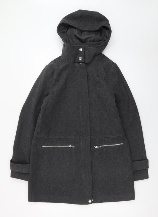 New Look Women's Grey Hooded Wool Blend Mid-Length Coat Size 8