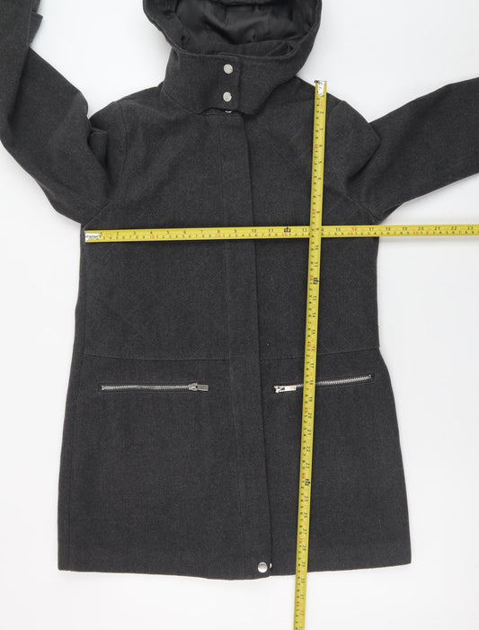 New Look Women's Grey Hooded Wool Blend Mid-Length Coat Size 8