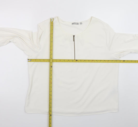 Rabe Women's Ivory 3/4 Sleeve Zip Neck Blouse Size 18