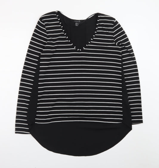 Atmosphere Women’s Black Striped Long Sleeve V-Neck T-Shirt Size 12