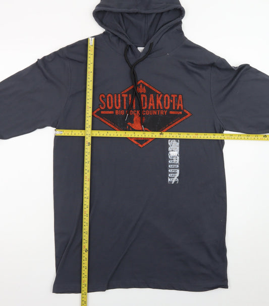 Prairie Mountain Men's Grey Hooded Long Sleeve Graphic T-Shirt Size L