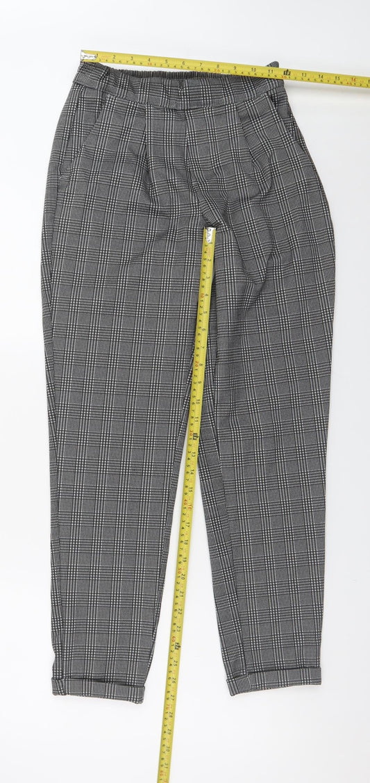 Jacqueline de Yong Women's Grey Check Tapered Trousers Size S