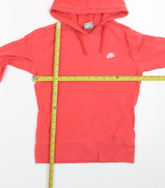 Nike Girls Red Pullover Hoodie M Cotton Blend Casual Hooded Sweatshirt