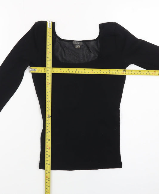 MNG Women's Black Long Sleeve Square Neck Stretch Top L