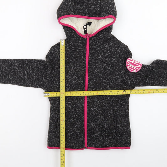 DKNY Girls Black Full Zip Hoodie 5-6 Years Fleece Lined Casual Sweatshirt